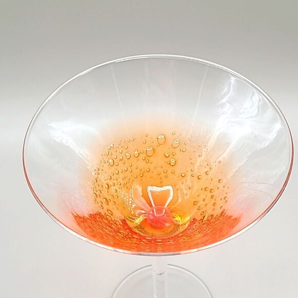 Margarita Glasses, Teal Blue & Orange with Bubbles Inside, Set of 2 - Picture 4 of 5